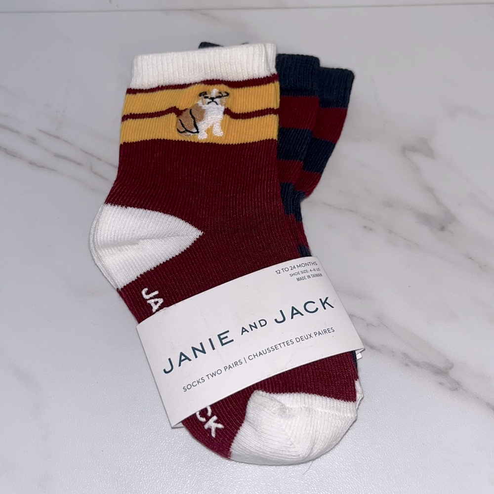 NWT Janie and Jack dog navy striped socks set of 12-24 months